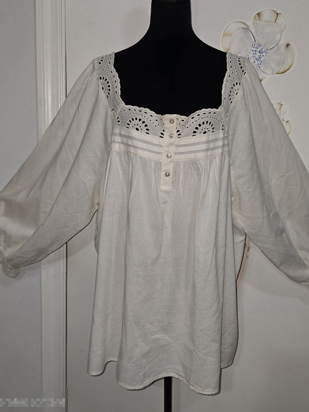 Lauren Conrad | Ivory Cottagecore Eyelet Peasant Square Neck Blouse | S 3X | NWT - Picture 3 of 10